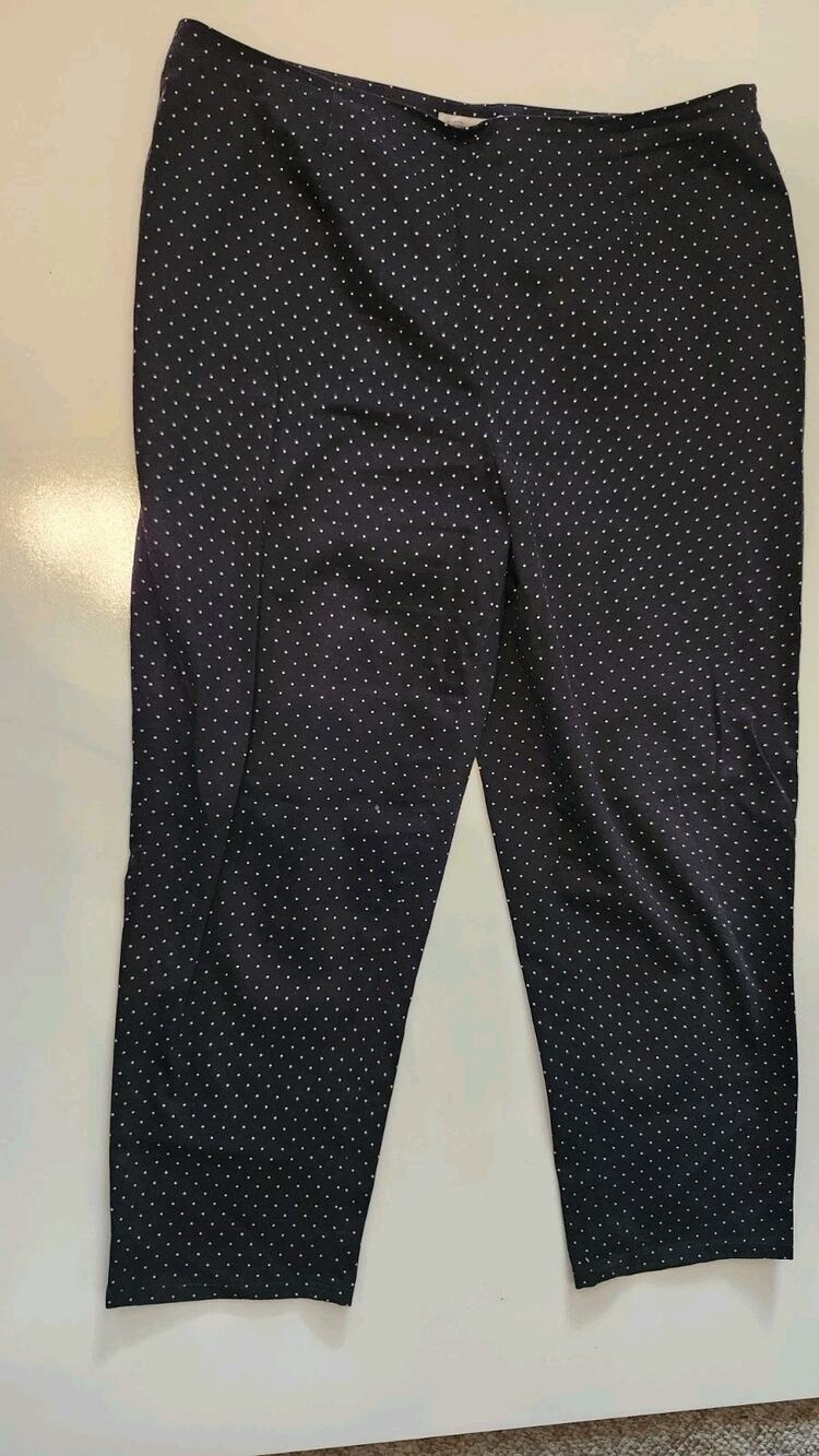 Talbots Womens Size 16 Polka Dot Pants Navy Blue Cropped Ankle Stretch #439